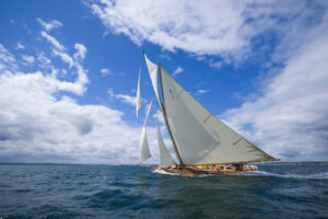 Sail boat on see against blue sky